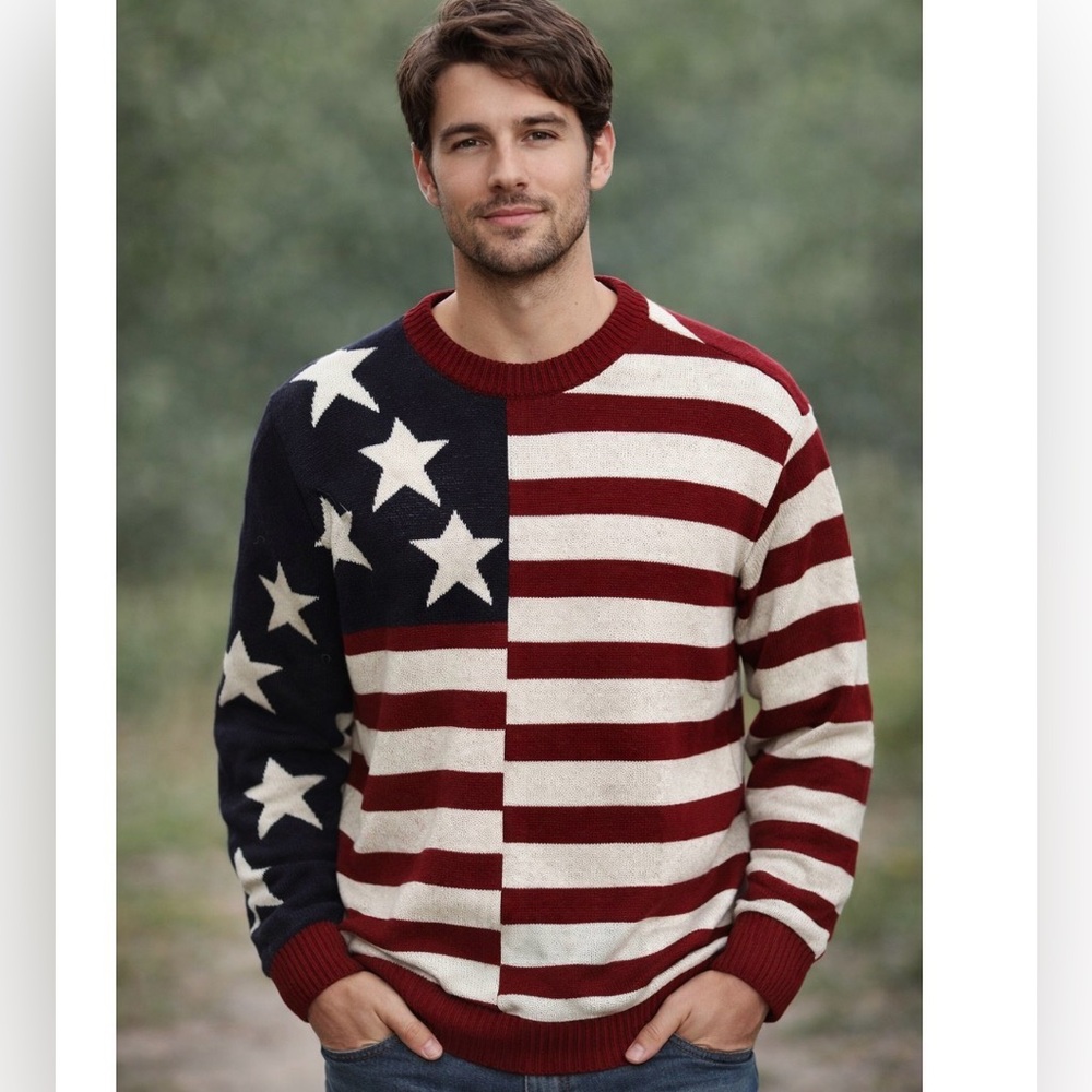 Winchester US American Flag Patriotic Crew Neck Sweater Size Large